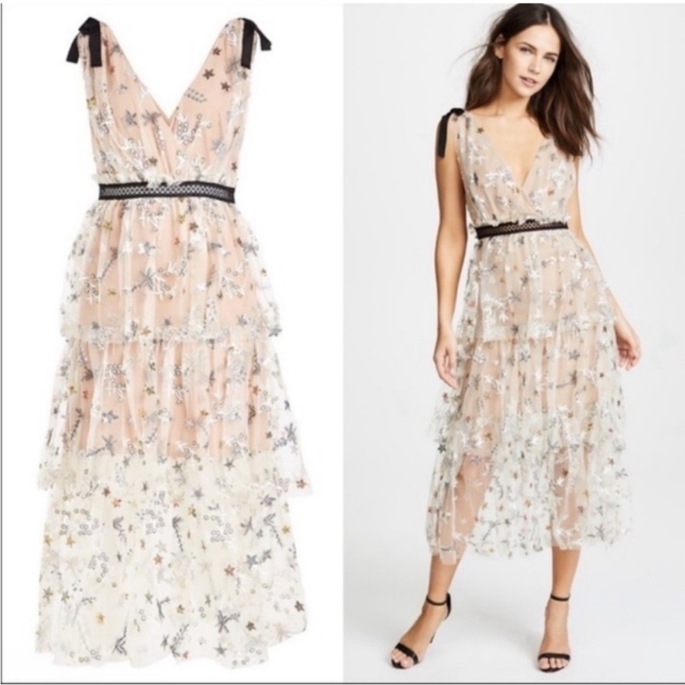Self-Portrait Mesh Star Midi Dress